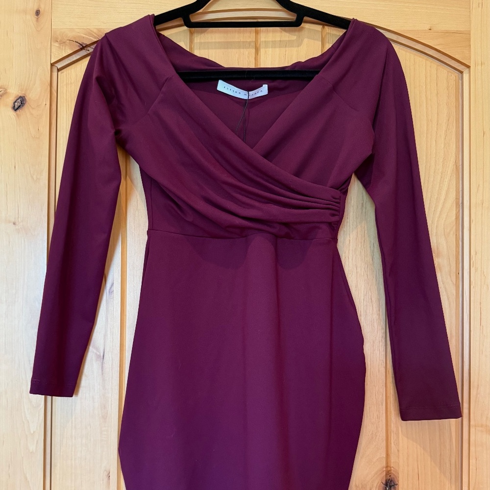 NWT Susana Monaco S port/wine wrap/cross-over bust detail mini dress